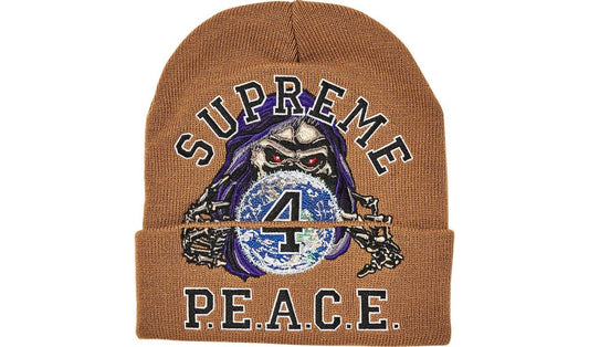 Supreme Peace Embroidered Beanie Tan