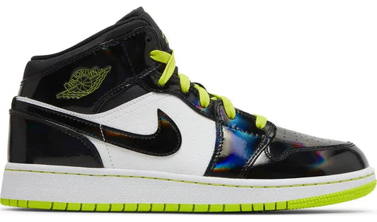 Jordan 1 Mid Black Cyber Mystic Green (GS)