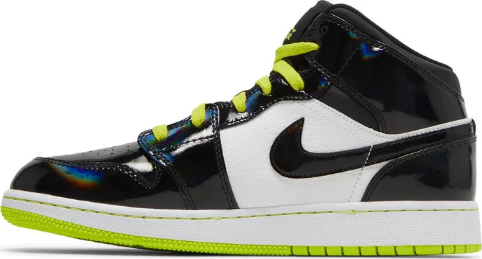 Jordan 1 Mid Black Cyber Mystic Green (GS)